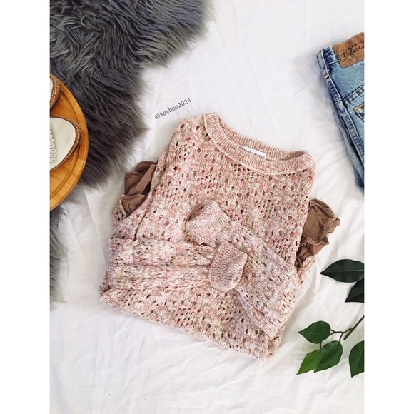 Sweaters - 🌿 Cozy Boho Mauve Blush Ruffle Woven Knit Sweater